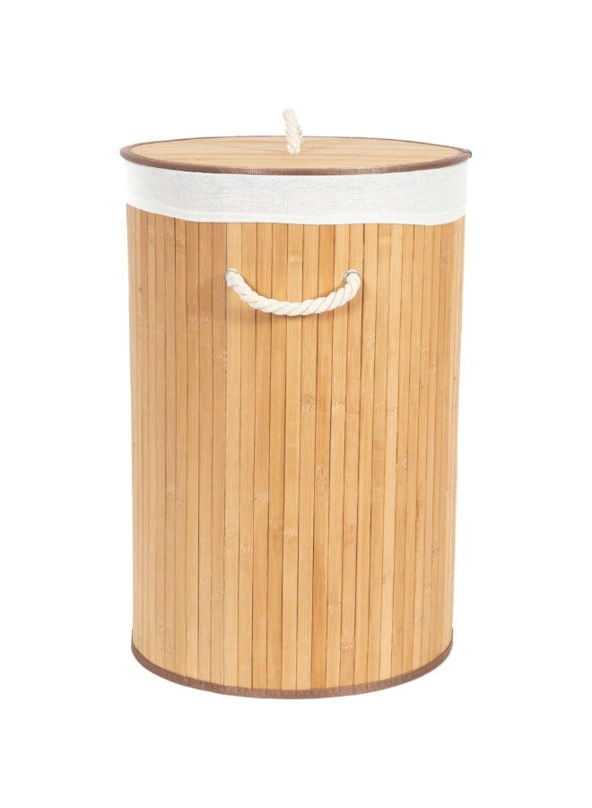 COMPACTOR Foldable Round Bamboo Laundry Basket with Lid Natural and White 60 x 40 x 40 cm RAN5213 - Image 3