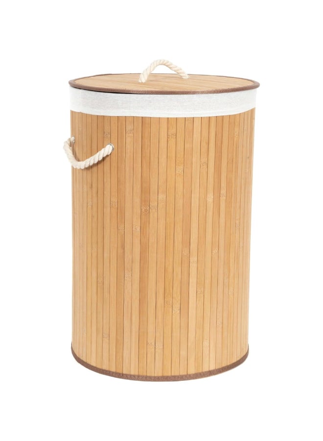 COMPACTOR Foldable Round Bamboo Laundry Basket with Lid Natural and White 60 x 40 x 40 cm RAN5213 - Image 1