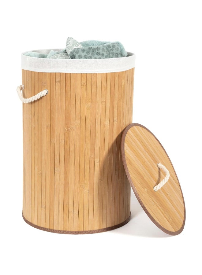COMPACTOR Foldable Round Bamboo Laundry Basket with Lid Natural and White 60 x 40 x 40 cm RAN5213 - Image 4