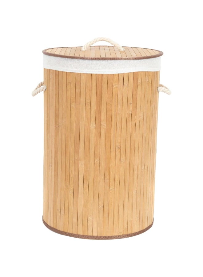 COMPACTOR Foldable Round Bamboo Laundry Basket with Lid Natural and White 60 x 40 x 40 cm RAN5213 - Image 2