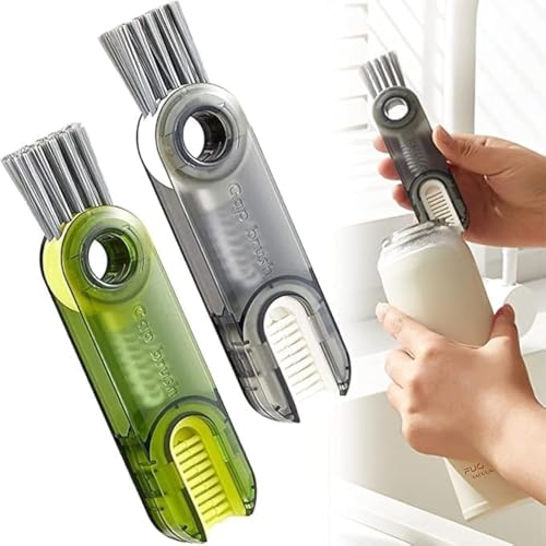 Kunya 3 in 1 Multifunctional Cleaning Brush, 3 in 1 Tiny Bottle Cup Lid Detail Brush Straw Cleaner Tools, Multi-Functional Crevice Cleaning Brush, Plastic Bristles, Plastic Material, White, Yellow - Image 1