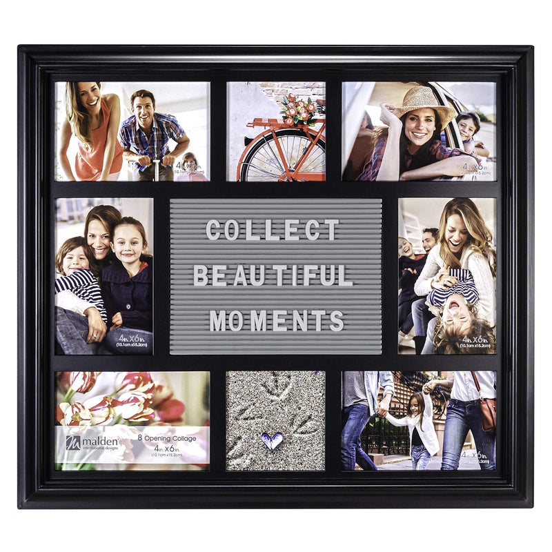 Malden Malden International Designs 8 Opening Letterboard Collage Photo Wall Frame Black 
