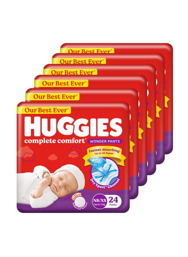 Huggies Complete Comfort Wonder Pants | Pant Style Baby Diapers New Born , 24*6 Count | India's Fastest Absorbing Diaper, Patented Dry Xpert Channel, Ideal for up to 5 Kgs - Image 1