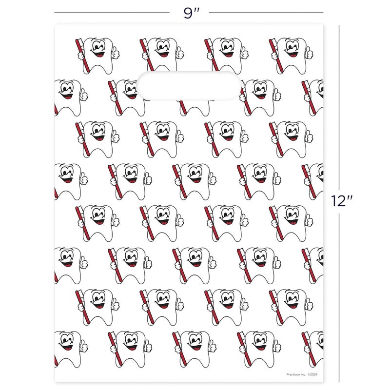Practicon Tootie Tooth Scatter Print Dental Giveaway Bags, 9" x 12", 100 Pack - Image 4