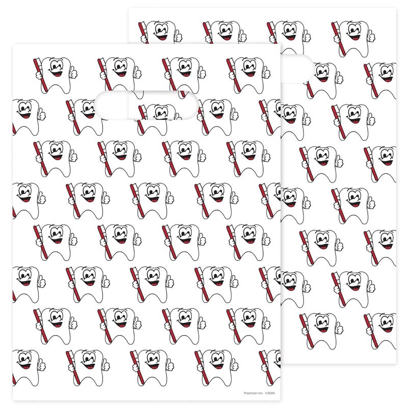 Practicon Tootie Tooth Scatter Print Dental Giveaway Bags, 9" x 12", 100 Pack - Image 2