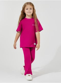 Styli Slogan Print Oversized T-Shirt & Flared Pants Set  - Image 1