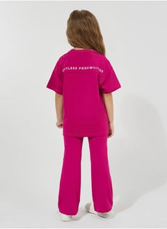 Styli Slogan Print Oversized T-Shirt & Flared Pants Set  - Image 2