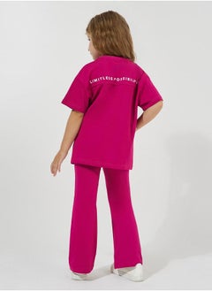 Styli Slogan Print Oversized T-Shirt & Flared Pants Set  - Image 5