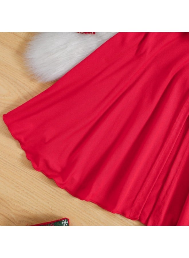 GGEROU Toddler Baby Girls Costume 2Pcs Festival Outfits Plaid Snowflake Print Elastic Waist Crew Neck Sleeveless Dress and Red Hooded Cloak Set - Image 5