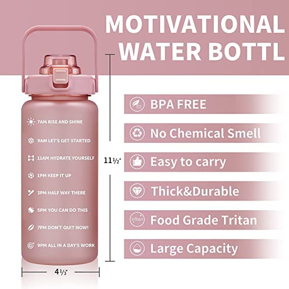 ZUGAD 2 L Motivational Water Bottle Time Marker with Straw Unbreakable Leakproof BPA free Nontoxic Sipper Bottle for Office Sports Gym School 2000 ml - Image 3