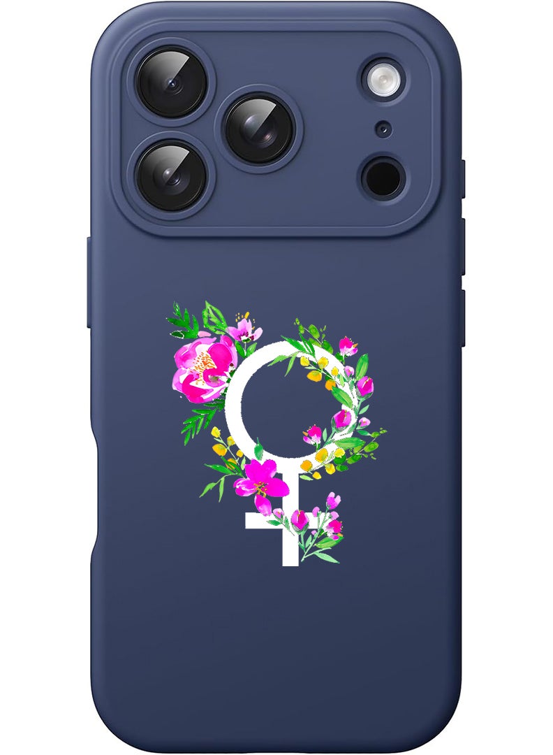 Theodor Protective Slim Fit Case Liquid Silicone Cover with Full Body Protection Anti-Scratch Shockproof Case For Apple iPhone 17 Pro Max (Blue) womens day floral - White - Image 1