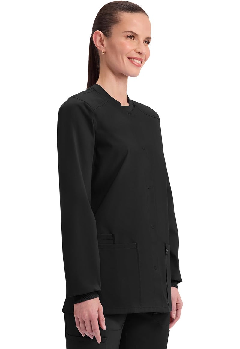 Cherokee Scrub for Women Snap Front Jacket with 3 Pockets, Fade Resistant, 2-Way Stretch, Soft & Durable Fabric - WW340, S, Black - Image 4