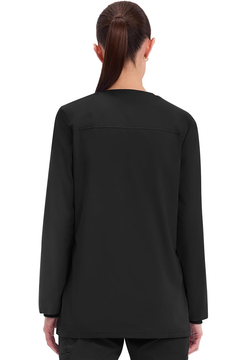 Cherokee Scrub for Women Snap Front Jacket with 3 Pockets, Fade Resistant, 2-Way Stretch, Soft & Durable Fabric - WW340, S, Black - Image 3