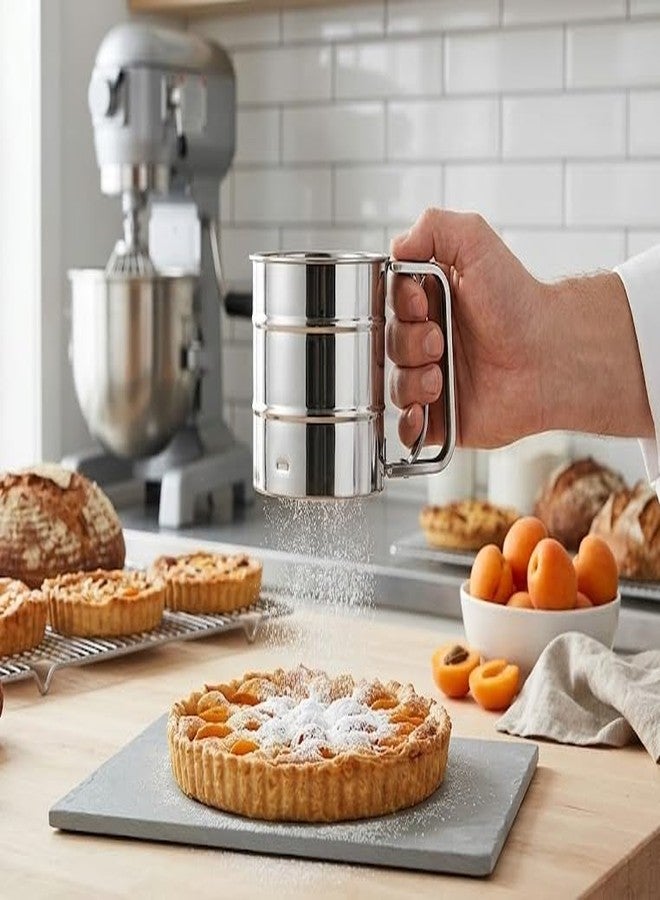 Hebezon Professional Stainless Steel Flour Sifter Large Capacity Hand Press Atta Chhani Fine Mesh Sieve for Bakery,Commercial Use Cocoa,Sugar,Dusting Coffee,Toppings Spice Sifting Kitchen Tool - Image 1