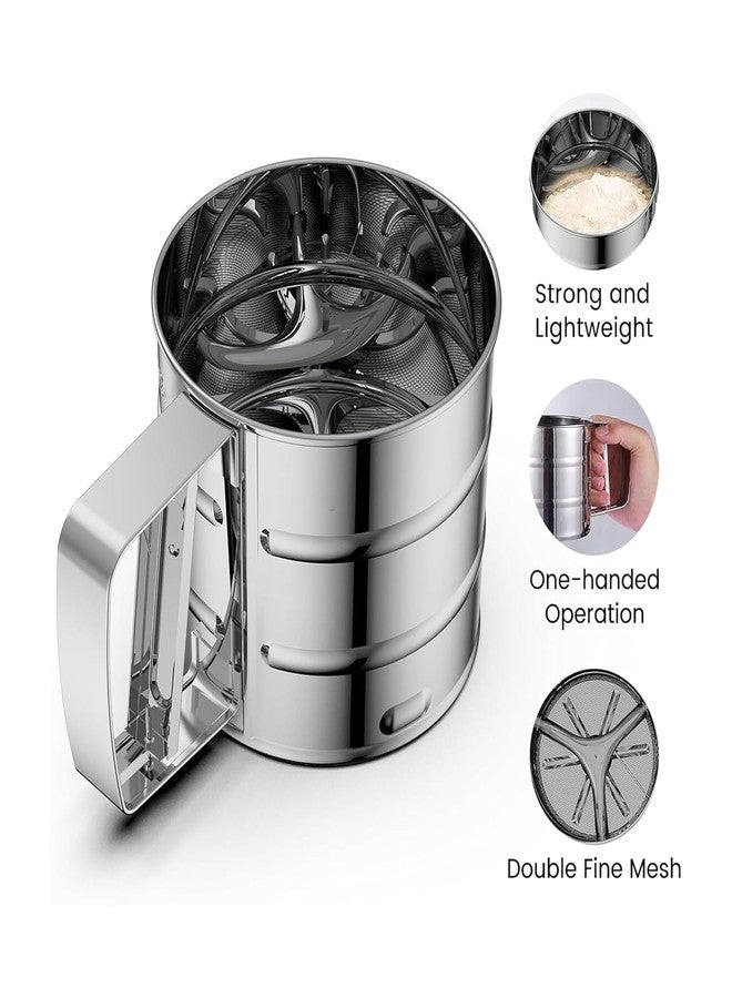 Hebezon Professional Stainless Steel Flour Sifter Large Capacity Hand Press Atta Chhani Fine Mesh Sieve for Bakery,Commercial Use Cocoa,Sugar,Dusting Coffee,Toppings Spice Sifting Kitchen Tool - Image 5