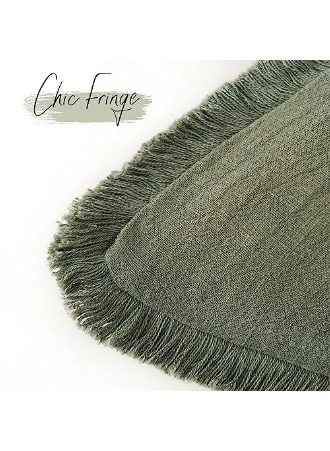 Nadrab Set of 2 Decorative Linen Fringe Throw Pillow Covers Cozy Boho Farmhouse Cushion Cover with Tassels Soft Accent Pillowcase for Couch Sofa Bed Living Room Home Decor,18×18 Inch,Olive Green - Image 3