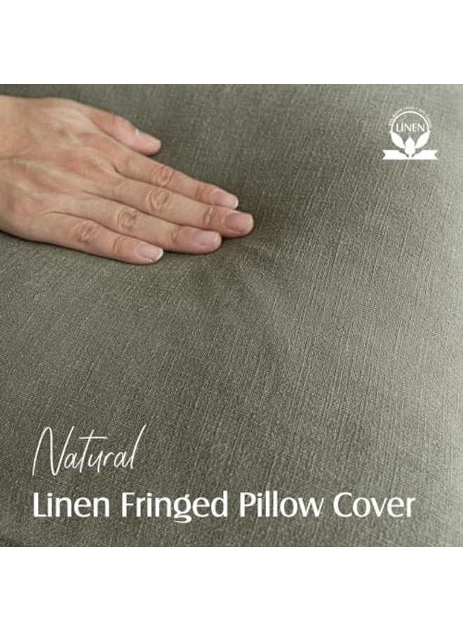 Nadrab Set of 2 Decorative Linen Fringe Throw Pillow Covers Cozy Boho Farmhouse Cushion Cover with Tassels Soft Accent Pillowcase for Couch Sofa Bed Living Room Home Decor,18×18 Inch,Olive Green - Image 2