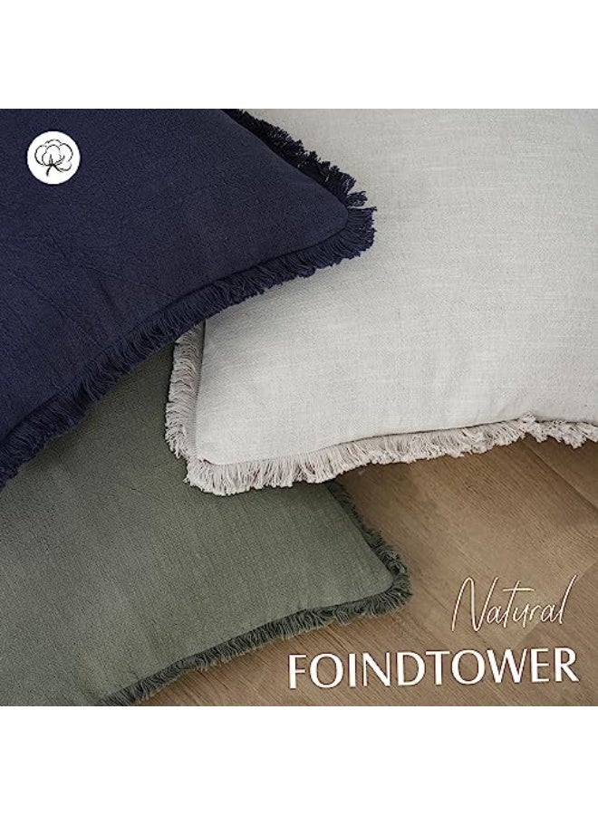 Nadrab Set of 2 Decorative Linen Fringe Throw Pillow Covers Cozy Boho Farmhouse Cushion Cover with Tassels Soft Accent Pillowcase for Couch Sofa Bed Living Room Home Decor,18×18 Inch,Olive Green - Image 4