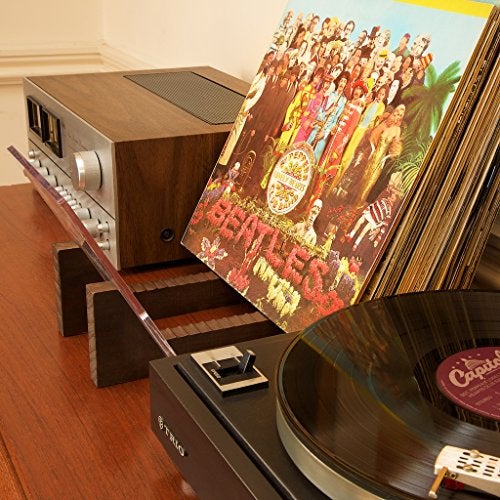 KAIU Vinyl Record Storage - Solid Wood with Crystal Clear Acrylic Holder - Premium Design, Perfect 12" LPs or 7" Singles Display Unit - Stores and Supports up to 50 Albums (Walnut) - Image 2