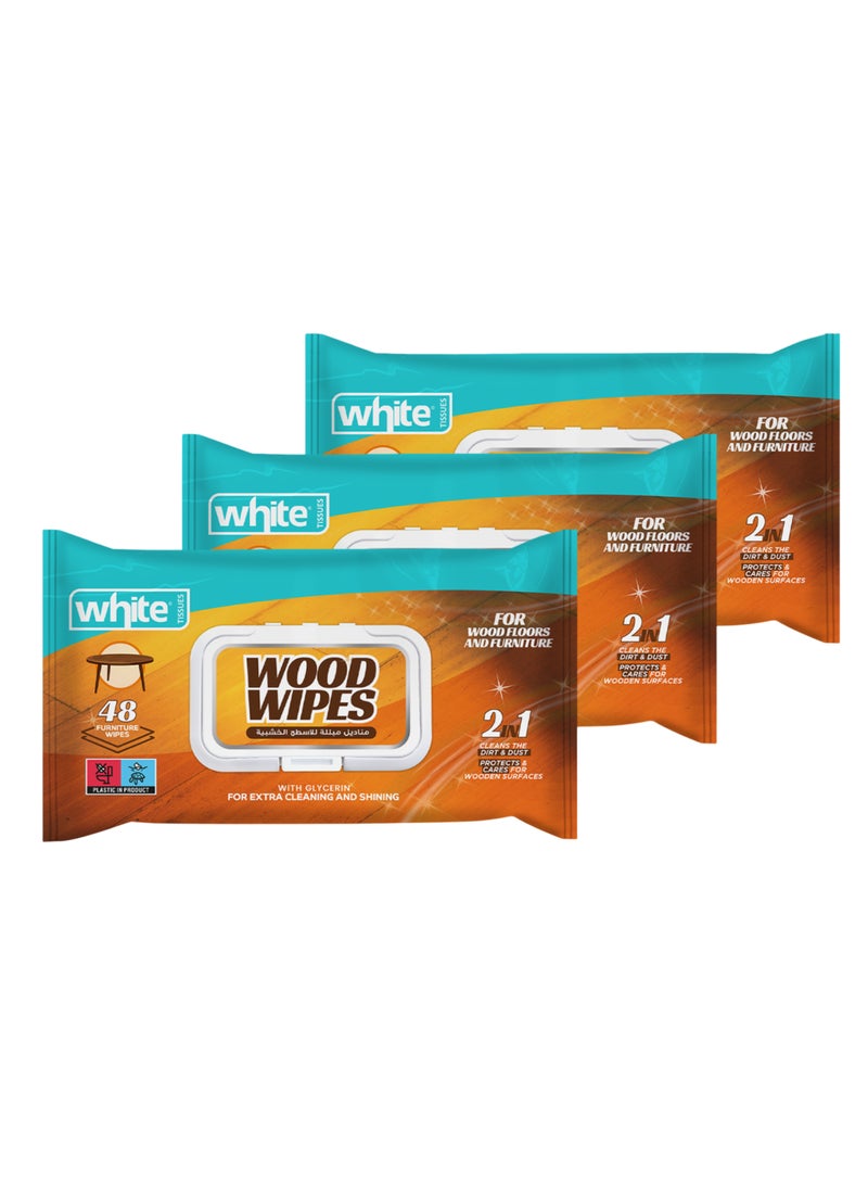 White Wood Cleaning Wet Wipes - 3 Packs of 48 Pulls | 144 Total Wipes; Quick & Easy Shine for Furniture, Cabinets & Wooden Surfaces; Cleans, Conditions & Protects Wood 3in1 - Image 1
