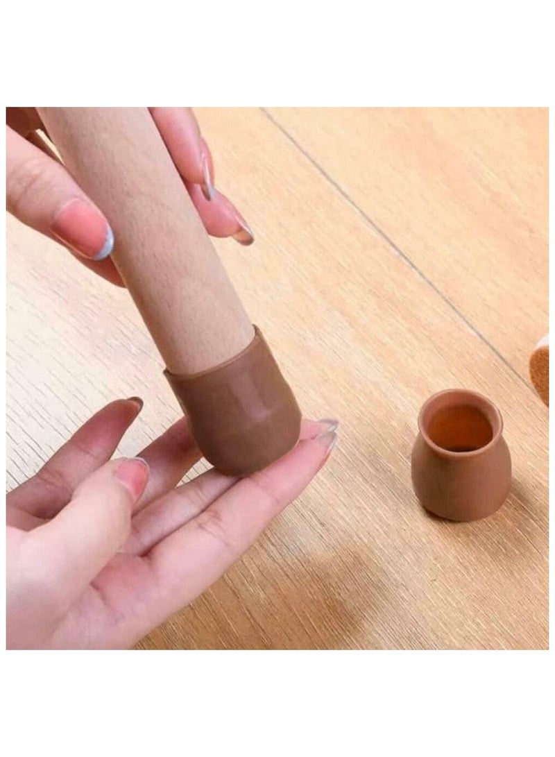 Set of 16 Silicone Chair Leg Protectors: 16 pieces of chair and table leg protectors, 16 silicone covers for chair and table legs, chair leg protector, chair and table leg cover, chair and table leg guard, chair and table base protector, chair leg cover, furniture slip protection, cover to protect floors from chairs and tables, protector for tiles from chair and table scratches, anti-slip for chairs and tables, anti-slip chair protector, chair and table leg cover, chair and table protection cover, chair and table leg cap, chair pad, protector for chair and table, chair cover and protector, chair cover set of 16 pieces, cover to protect floors and tiles from scratches and noise - Brown color.  - Image 3