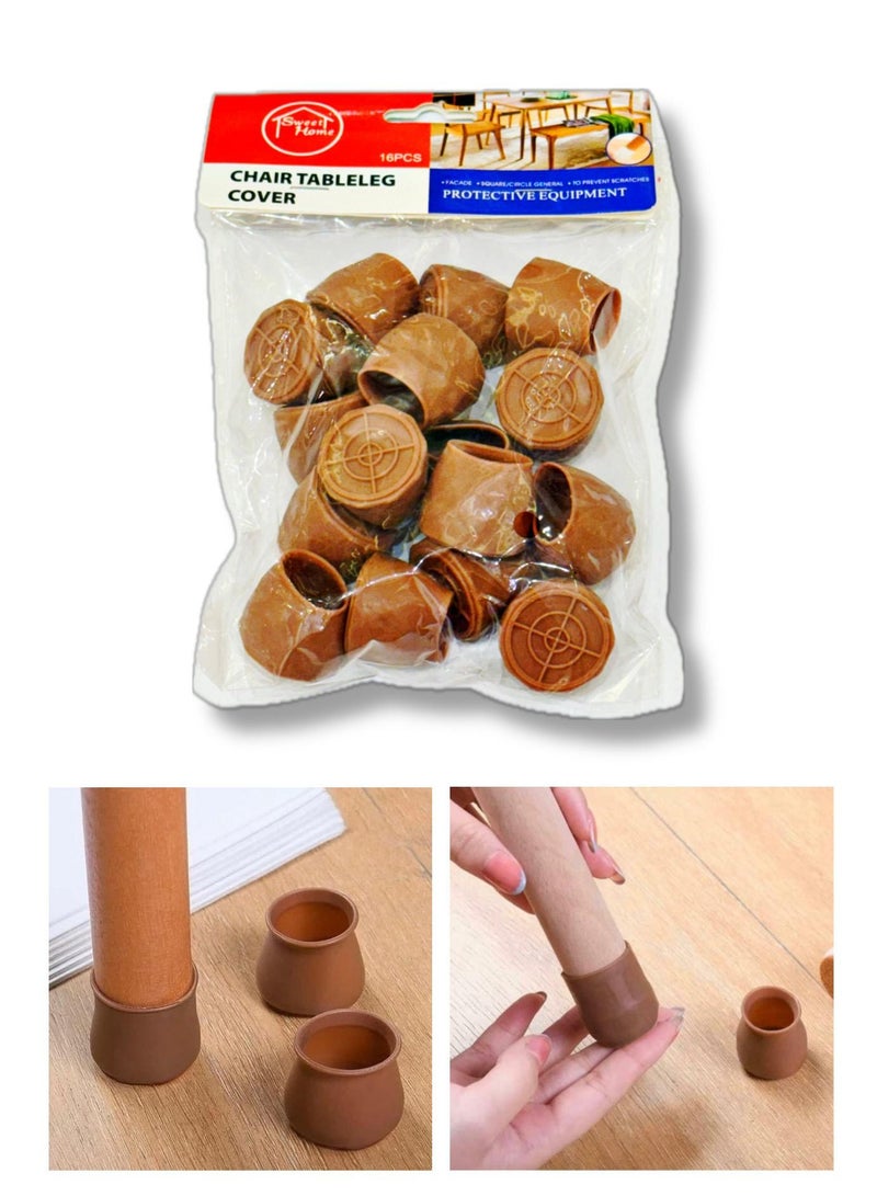 Set of 16 Silicone Chair Leg Protectors: 16 pieces of chair and table leg protectors, 16 silicone covers for chair and table legs, chair leg protector, chair and table leg cover, chair and table leg guard, chair and table base protector, chair leg cover, furniture slip protection, cover to protect floors from chairs and tables, protector for tiles from chair and table scratches, anti-slip for chairs and tables, anti-slip chair protector, chair and table leg cover, chair and table protection cover, chair and table leg cap, chair pad, protector for chair and table, chair cover and protector, chair cover set of 16 pieces, cover to protect floors and tiles from scratches and noise - Brown color.  - Image 1