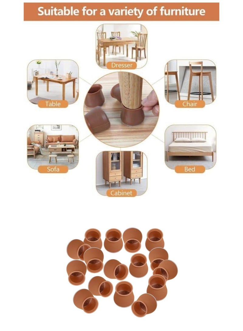 Set of 16 Silicone Chair Leg Protectors: 16 pieces of chair and table leg protectors, 16 silicone covers for chair and table legs, chair leg protector, chair and table leg cover, chair and table leg guard, chair and table base protector, chair leg cover, furniture slip protection, cover to protect floors from chairs and tables, protector for tiles from chair and table scratches, anti-slip for chairs and tables, anti-slip chair protector, chair and table leg cover, chair and table protection cover, chair and table leg cap, chair pad, protector for chair and table, chair cover and protector, chair cover set of 16 pieces, cover to protect floors and tiles from scratches and noise - Brown color.  - Image 4