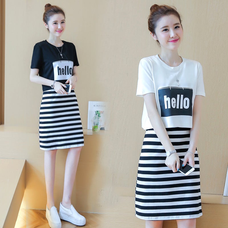 Summer Dress Set Short Sleeve Tee + Skirt White - Image 1