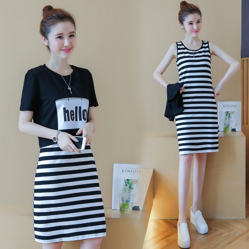 Summer Dress Set Short Sleeve Tee + Skirt White - Image 2