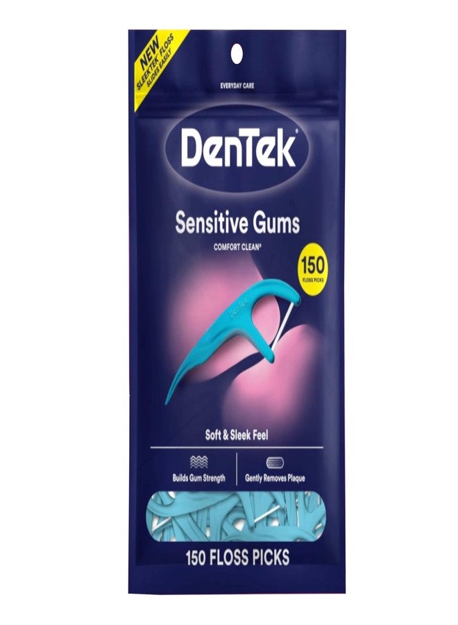 Dentek Floss Picks Comfort Clean Sensitive Gums Floss Picks, Soft & Silky Ribbon, 150 ct (Pack of 16) - Image 1