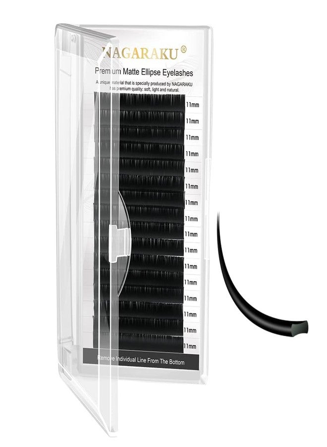 NAGARAKU Ellipse Eyelash Extensions Flat Split Tips Individual Lash 0.15mm D curl 11mm Matte Black Classic Lash Supplies (11mm, 0.15 D -ellipse-black) - Image 1