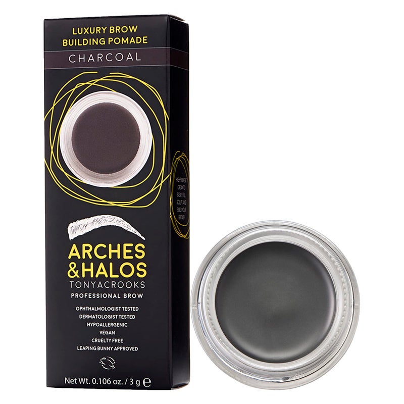 Arches & Halos Luxury Brow Building Pomade - Charcoal - Tinting Brow Definer for Sculpting and Shaping Eyebrows - Soft, Smudge-Proof, Silky Texture - Lightweight Cream and Gel Blend - 0.106 oz