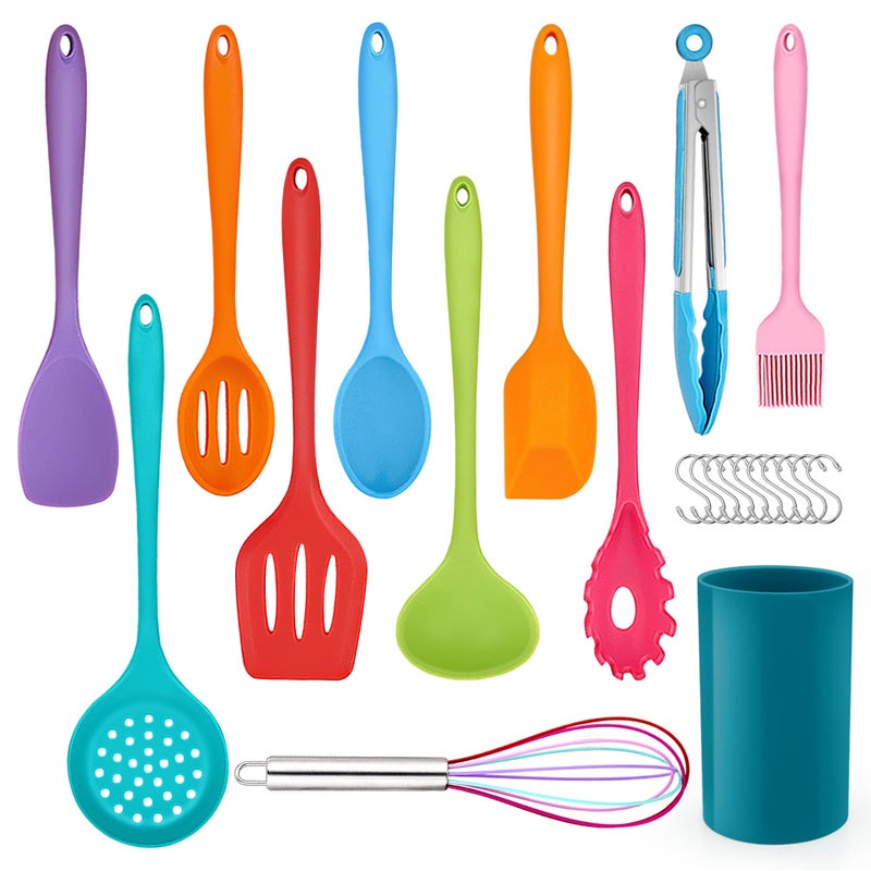 Herogo Kitchen Utensils Set 22Piece Silicone Cooking Utensils with Holder Kitchen Tools Turner Spatula Spoon for NonStick Cookware Heat Resistant  NonScratch Dishwasher Safe Multicolor