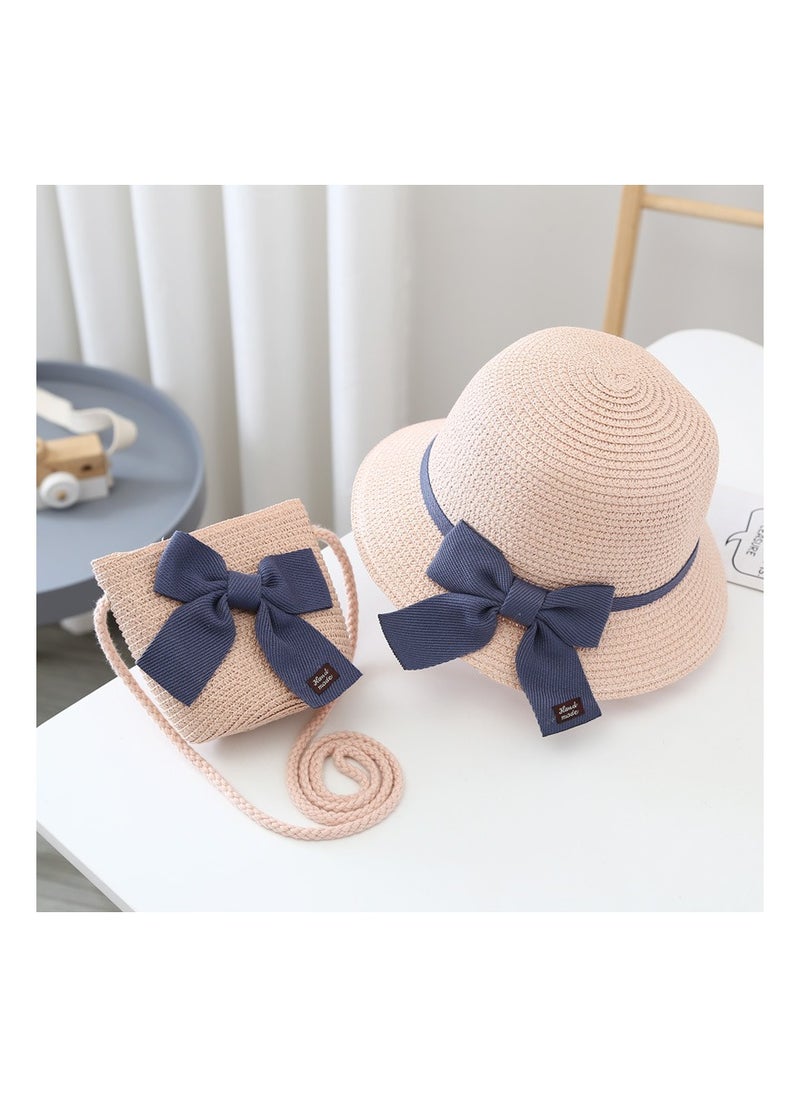 KUYING Summer Children's Sun Protection Hat, Straw Hat Bag set, Large Brim Sun Protection Hat 