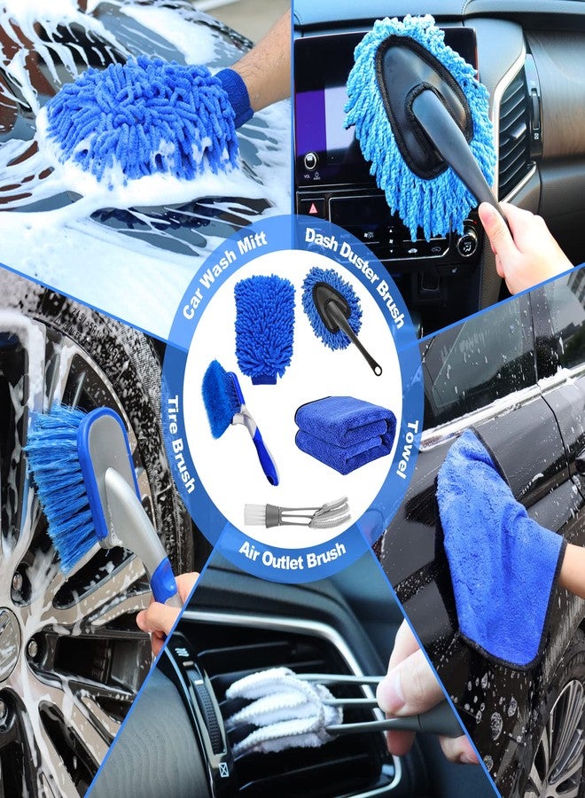 NIKCOSMK 62'' Car Wash Brush Kit Mitt Mop Sponge with Long Handle, 1 Chenille Scratch-Free Replacement Head, Car Wheel Tire Brush, Car Detailing Brushes,Car Dash Duster,Tower,Car Cleaning Kit for Cars RV Truck - Image 5