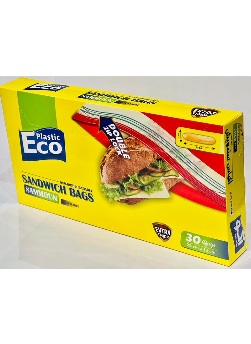 ECO Plastic - 30 Pieces Zipper Lock Bag Set Clear 25x12cm  Disposable Sandwich Bag - Image 1