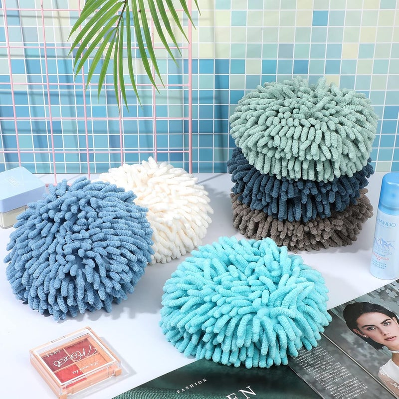 Macarrie منشفة ماكاري 12 حزمة كرة فuzzy للحمام منشفة يد شنيلا كرة يد ماصة ناعمة مزخرفة سريعة التجفيف مع حلقة للتعليق مناشف مطبخ لتزيين المطبخ 6 ألوان - Image 5