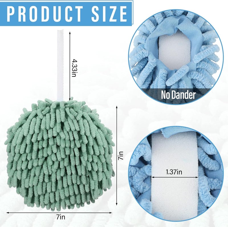 Macarrie منشفة ماكاري 12 حزمة كرة فuzzy للحمام منشفة يد شنيلا كرة يد ماصة ناعمة مزخرفة سريعة التجفيف مع حلقة للتعليق مناشف مطبخ لتزيين المطبخ 6 ألوان - Image 2