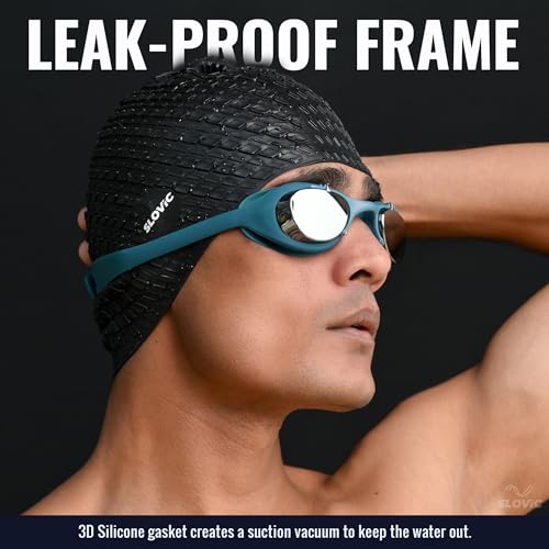 SLOVIC Swimming Goggles for Man [Blue] | Swimming Goggles for Women | Anti-Fog & UV Protected Swimming Glasses for Men & Women | Unisex Swimming Accessories | Leaf-Proof Goggle with Adjustable Straps - Image 2