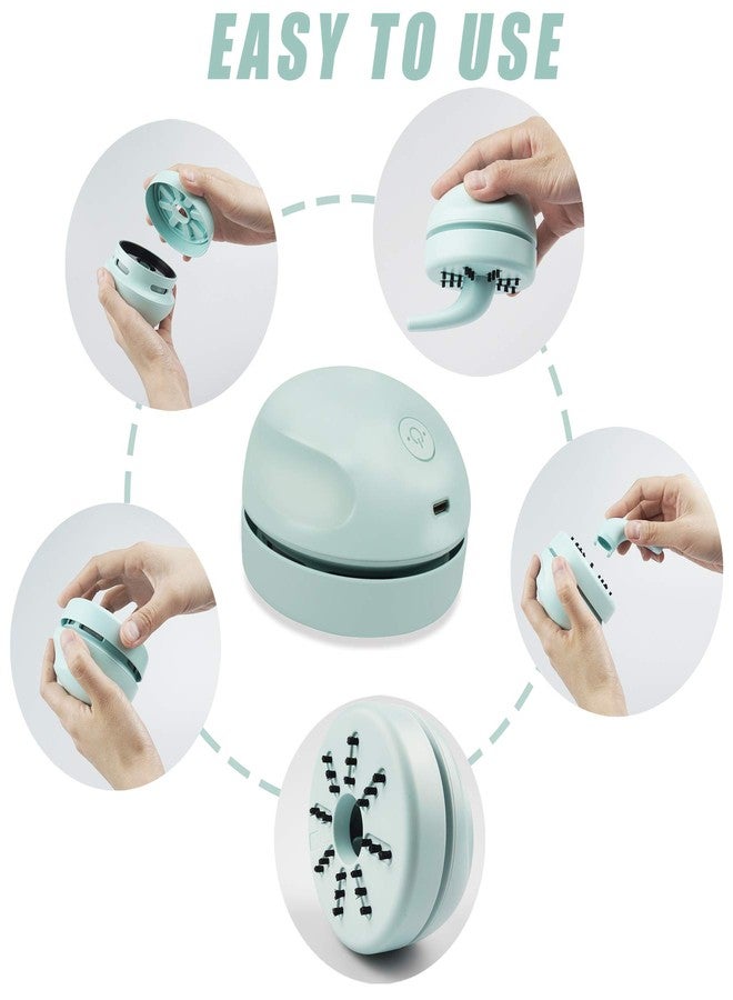prowithlin مكنسة كهربائية مكتبية قابلة للشحن عبر منفذ USB مع فرشاة تنظيف فوهة المكنسة، تصميم قابل للفصل، مكنسة كهربائية صغيرة محمولة لتنظيف الغبار والفتات والبيانو والكمبيوتر والسيارة وغيرها (لون أخضر فاتح) - Image 5