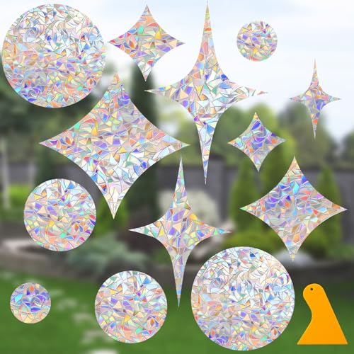 DELLAN Window Decals to Prevent Birds Strikes, DELLAN 42 Anti-Collision Rainbow Window Clings, Bird Deflectors Stickers for Glass Windows (StarRound) - Image 1