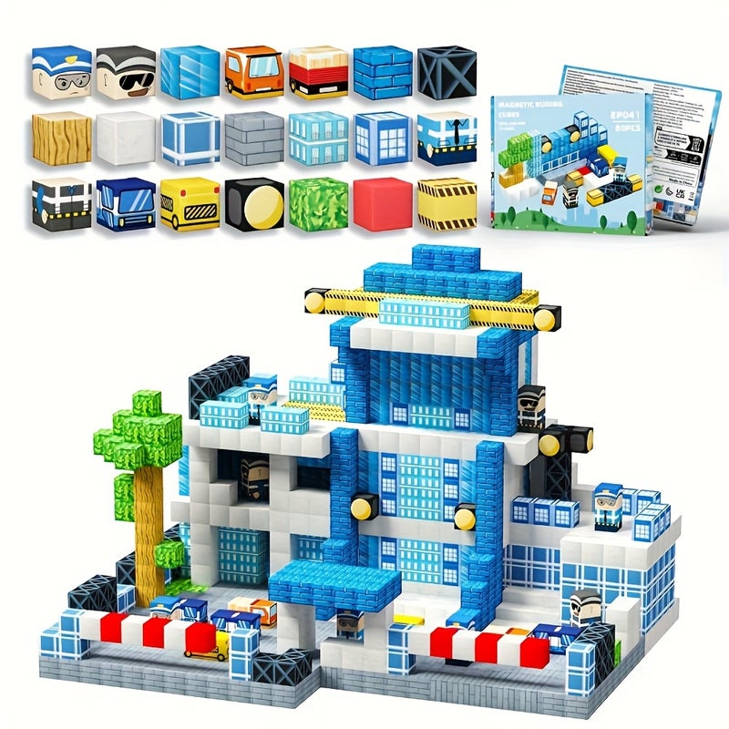 MESIONDY 80pcs Magnetic Building Blocks Set - ABS Construction Toy Kit with Transportation & Movie Themes, Educational DIY Magnetic Cubes for Kids, Ideal Birthday Gift for Boys & Girls