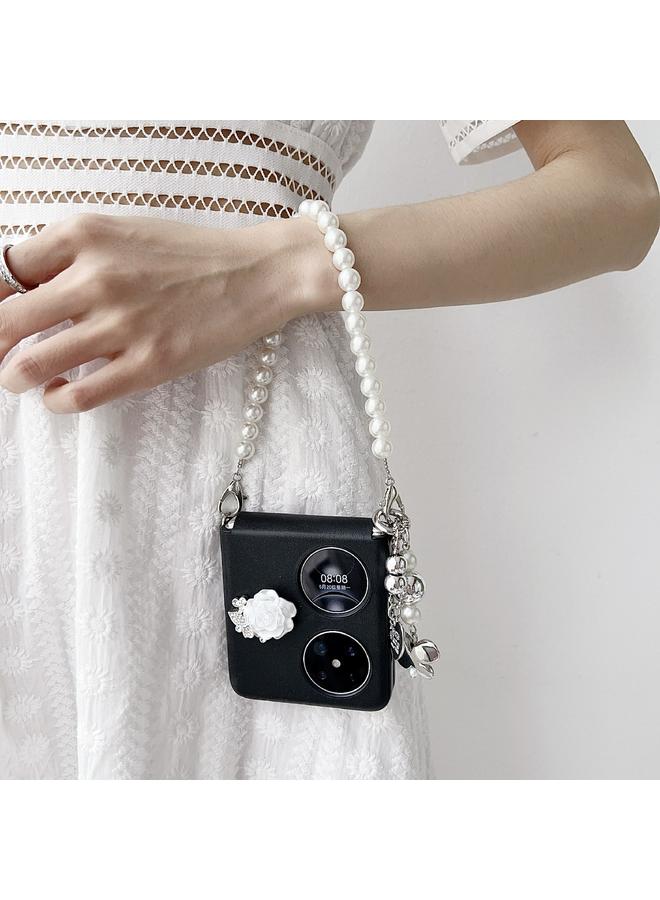 S-TOP Case For Huawei P50 Pocket Leather Texture 3D Rose Side Buckle Full Coverage Shockproof Phone Case with Pearl Bracelet - Image 4