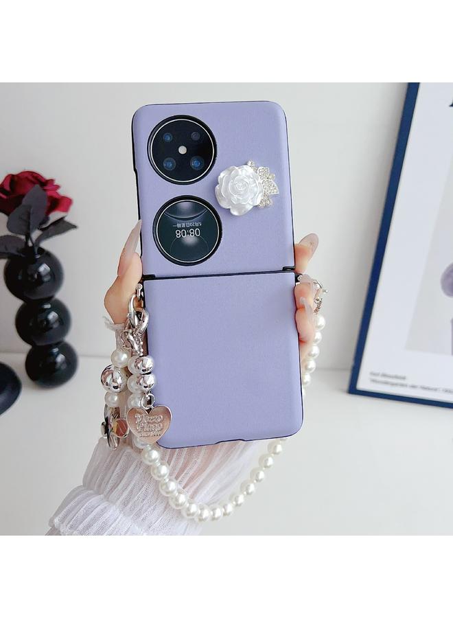 S-TOP Case For Huawei P50 Pocket Leather Texture 3D Rose Side Buckle Full Coverage Shockproof Phone Case with Pearl Bracelet - Image 2