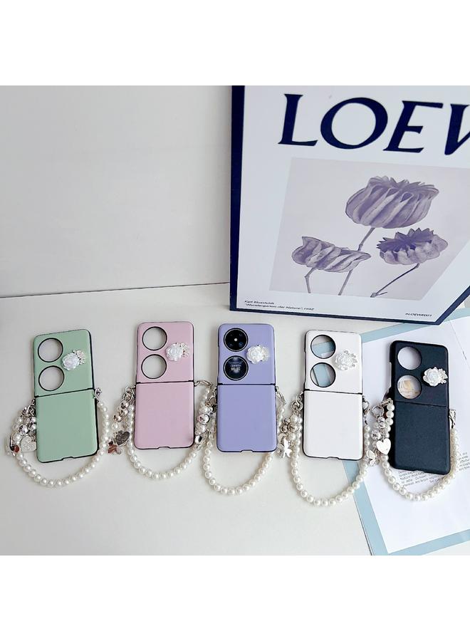 S-TOP Case For Huawei P50 Pocket Leather Texture 3D Rose Side Buckle Full Coverage Shockproof Phone Case with Pearl Bracelet - Image 5