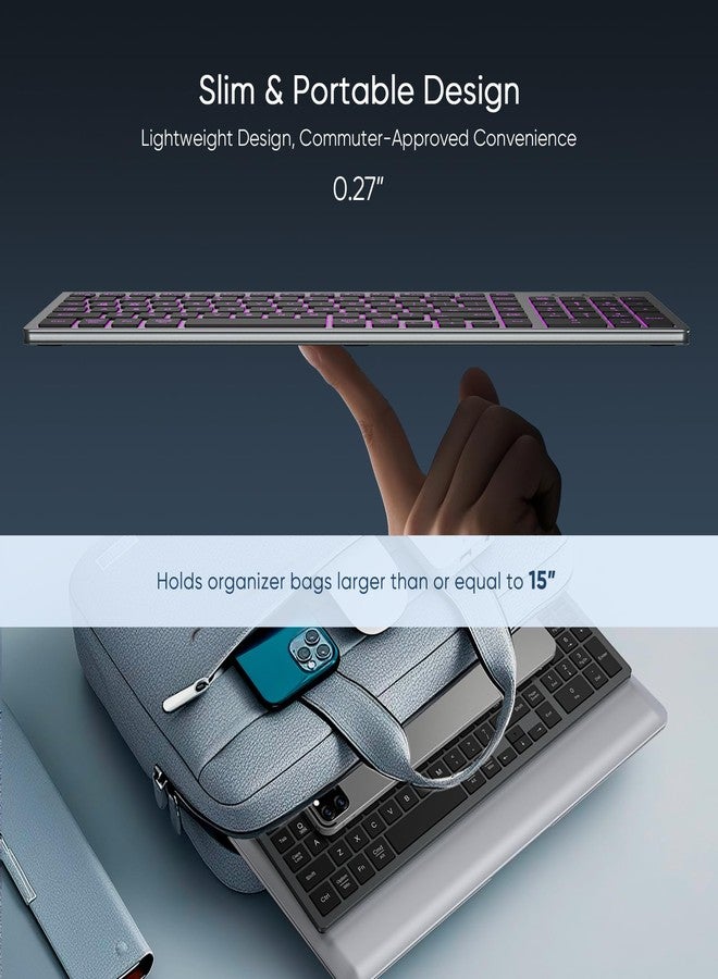 SABLUTE Wireless Keyboard with 7 Colored Backlits, Rechargeable Silent Compact Cordless Computer Keyboard with Low Profile Quiet Light Up Keys for Windows, PC, Linux, Chrome, Mac (Grey) - Image 4
