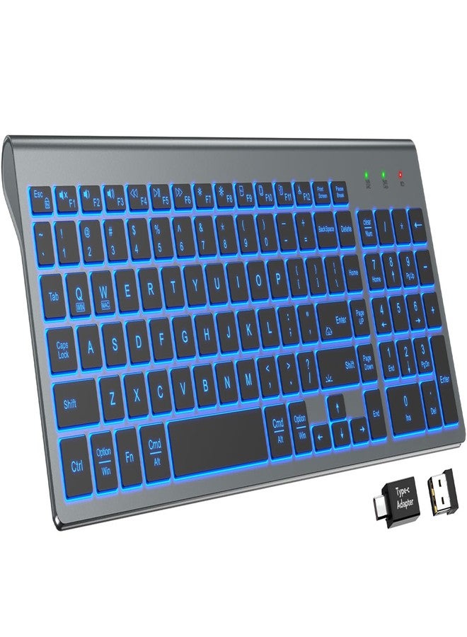 SABLUTE Wireless Keyboard with 7 Colored Backlits, Rechargeable Silent Compact Cordless Computer Keyboard with Low Profile Quiet Light Up Keys for Windows, PC, Linux, Chrome, Mac (Grey) - Image 1