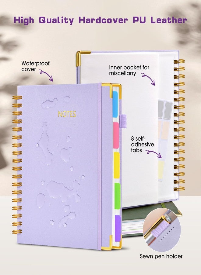 dilitego Hardcover Spiral Notebook journal with Removable Dividers Tabs, 300 Pages Leather 5 Subject Notebook College Ruled, 8"x10" Large B5 Notebooks for Work School Note taking,Lined Journal for Women,Purple - Image 2