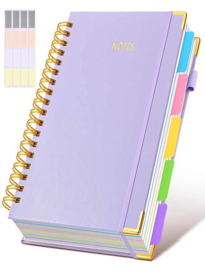 dilitego Hardcover Spiral Notebook journal with Removable Dividers Tabs, 300 Pages Leather 5 Subject Notebook College Ruled, 8"x10" Large B5 Notebooks for Work School Note taking,Lined Journal for Women,Purple - Image 1