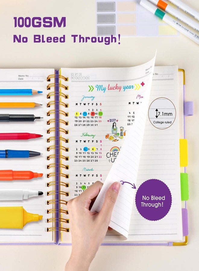 dilitego Hardcover Spiral Notebook journal with Removable Dividers Tabs, 300 Pages Leather 5 Subject Notebook College Ruled, 8"x10" Large B5 Notebooks for Work School Note taking,Lined Journal for Women,Purple - Image 5